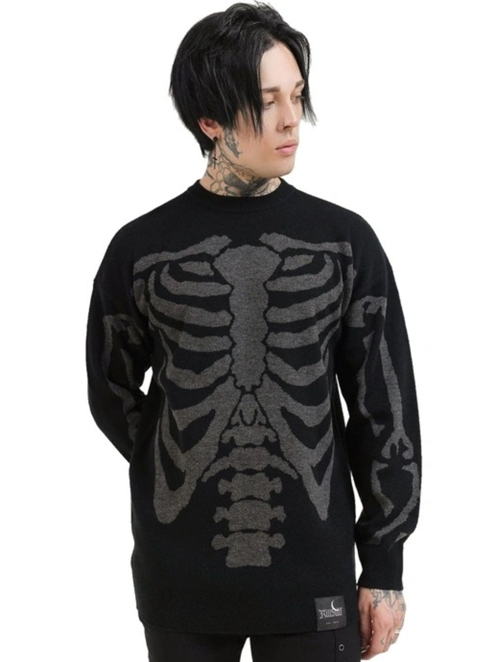 Men's Black Skeleton Knit Sweater